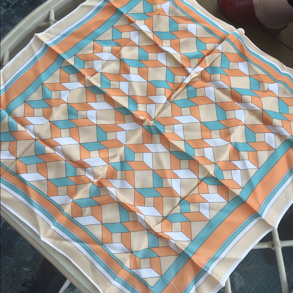 Vintage scarf orange teal cream